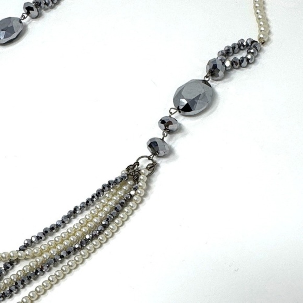 Elegant Necklace Silver & Pearl Multi-strand Formal Jewelry Fashion Dressy - Picture 3 of 4